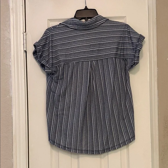 Belle by Kim Gravel Striped Button-Up Top - Navy and White - Picture 2 of 4